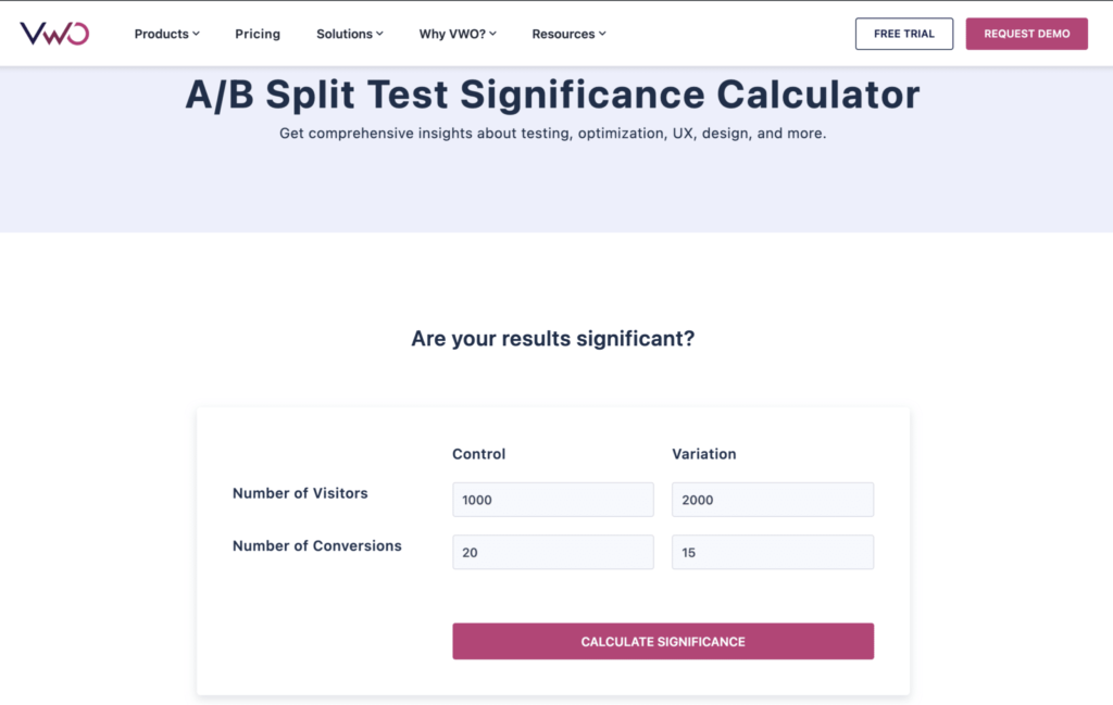 VWO split test significance