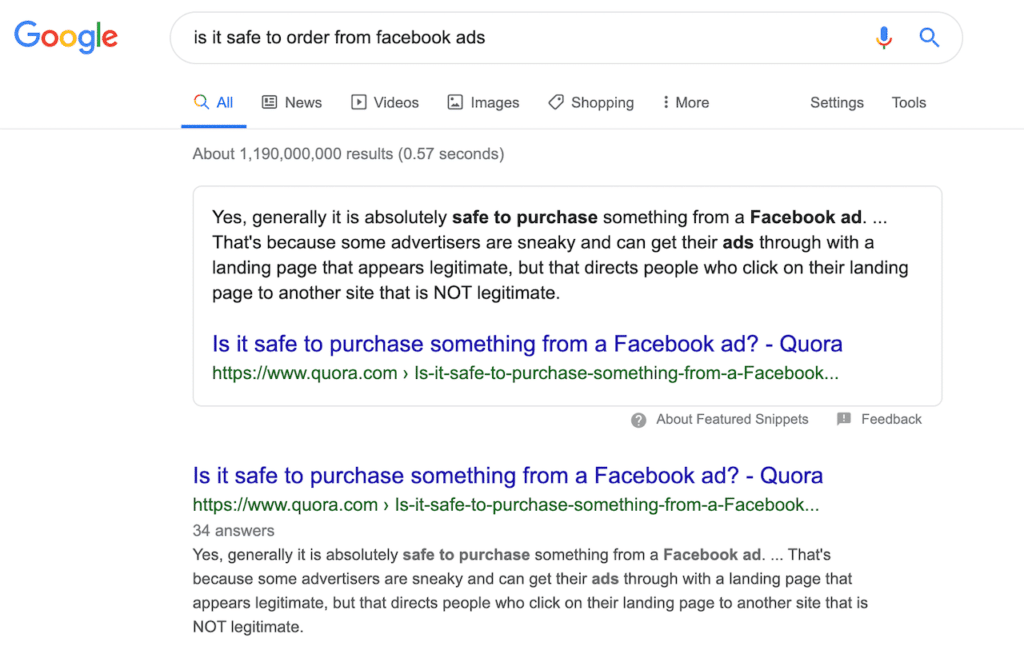 Quora answers ranking on Google