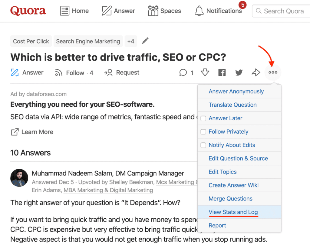 Quora question statistics