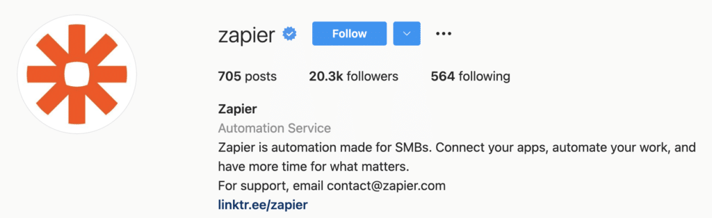 B2B SaaS Startup Instagram Bio Example