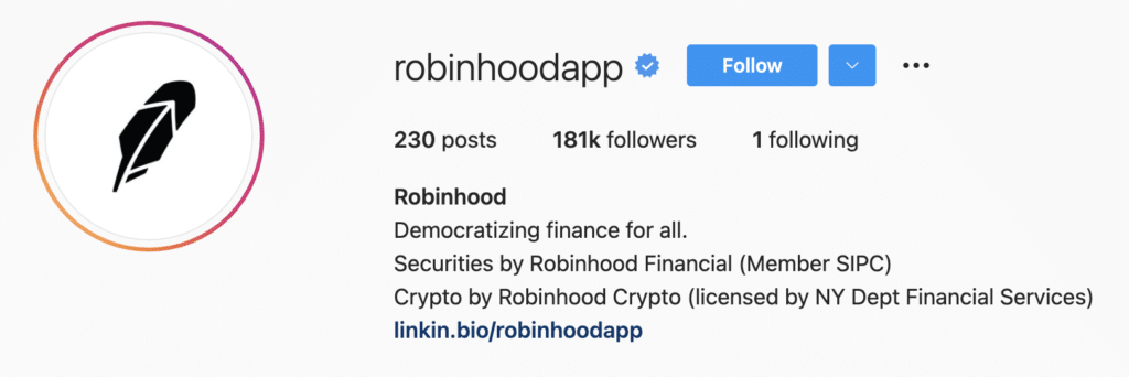 Instagram Bio Ideas RobinHood