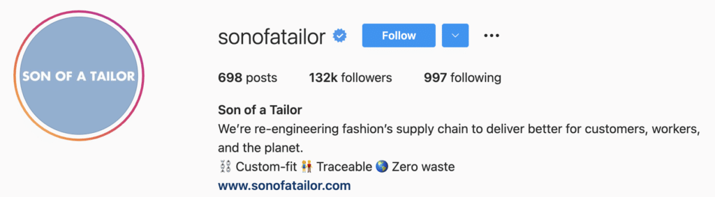 Instagram Bio Examples b2b d2c Son of a Tailor