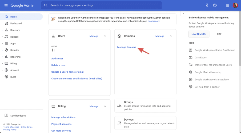 Google Workspace domain management