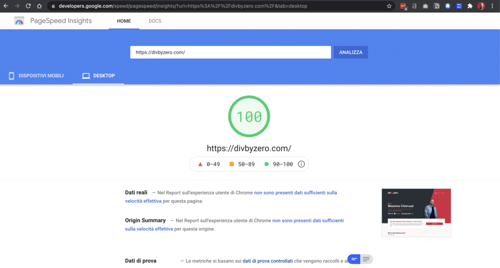 new domain Google page speed insights