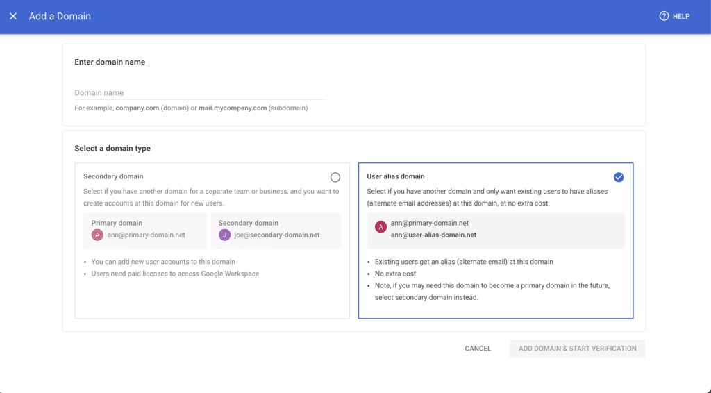 Google Workspace secondary domain