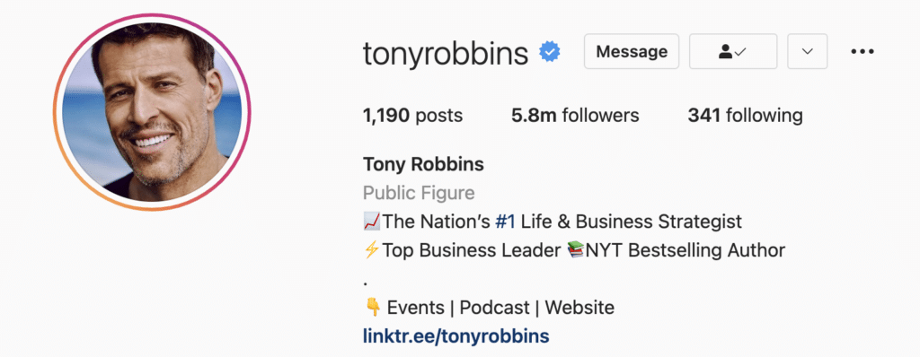 Instagram bio example tony robbins