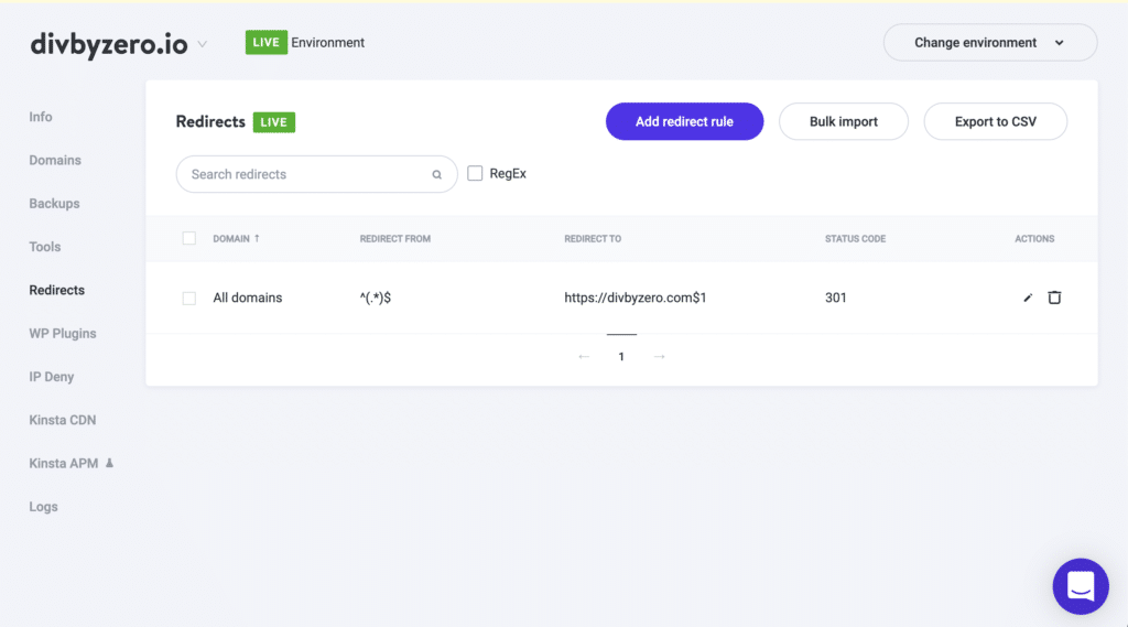 Kinsta old domain redirect