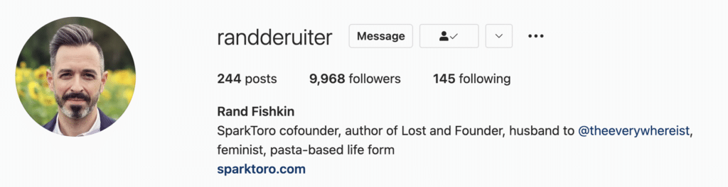 Instagram bio example Rand Fishkin