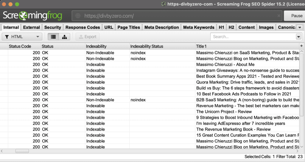 ScreamingFrog domain indexability