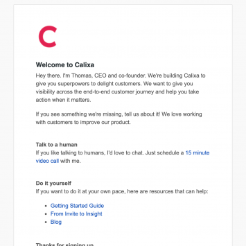 Calixa Welcome Email