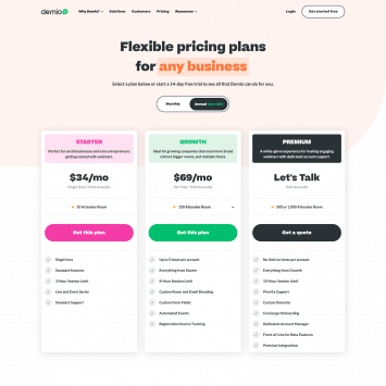 Demio Pricing Page Examples