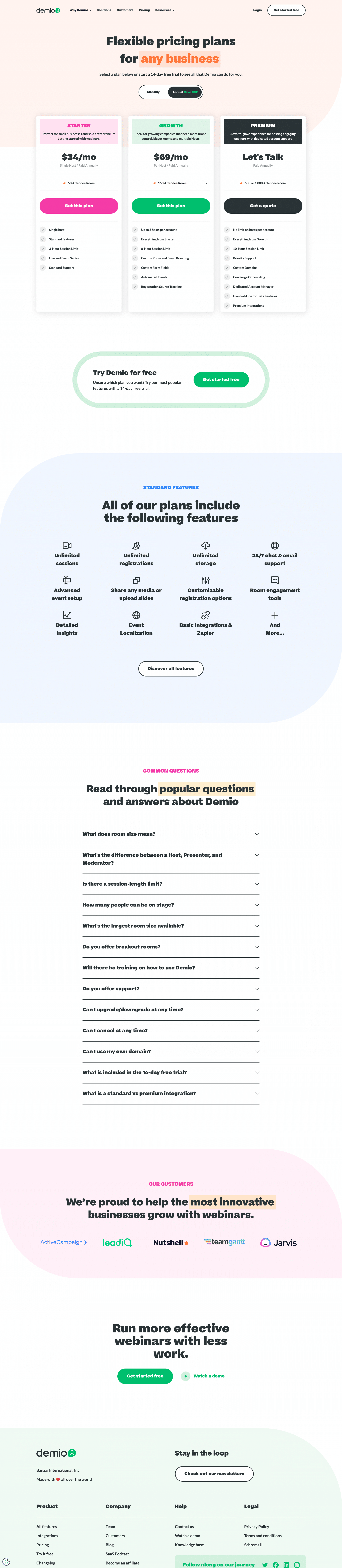 Demio Pricing Page Examples