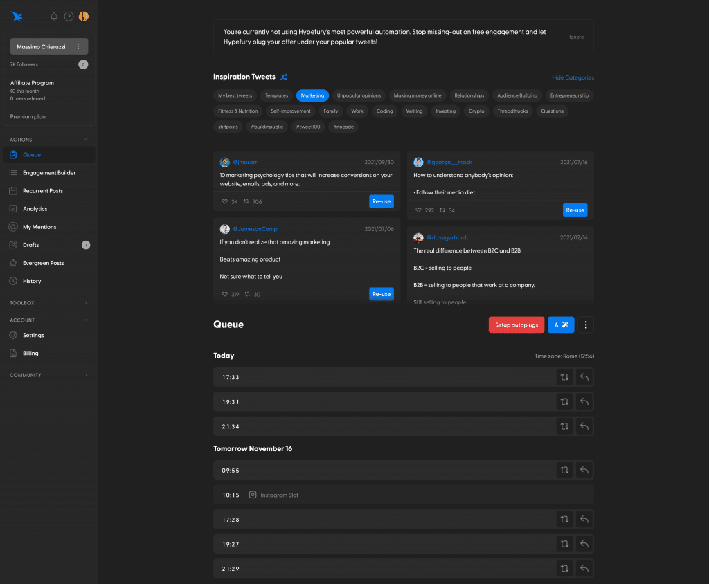 Hypefury Dark theme