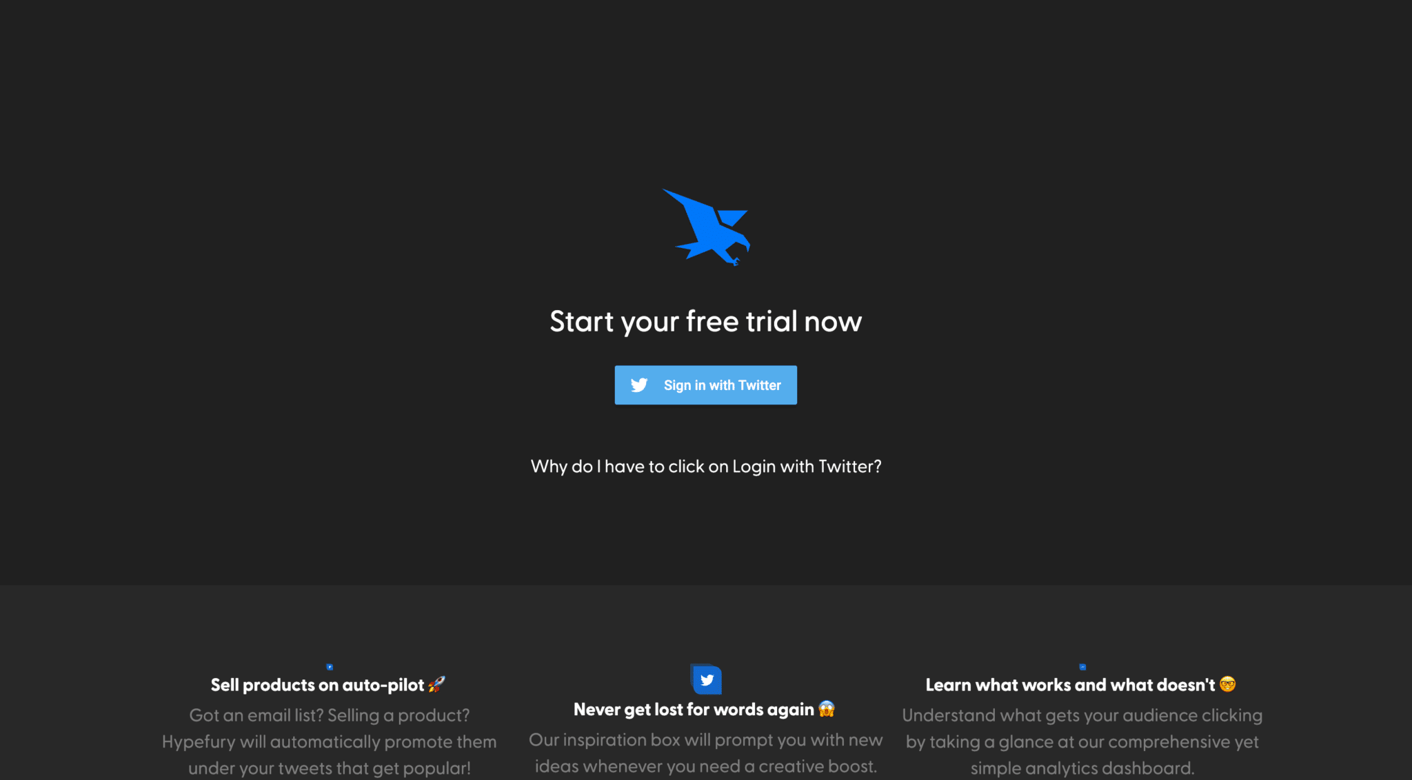 Hypefury signup page example