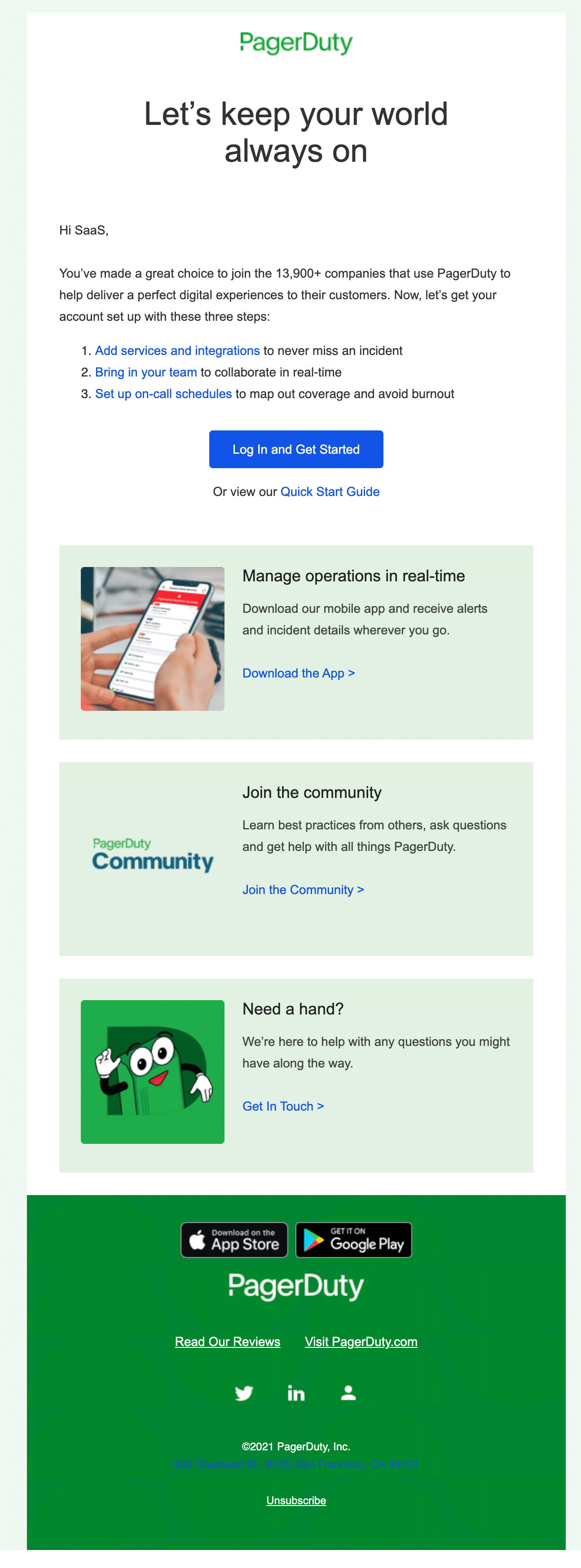 Pagerduty welcome email