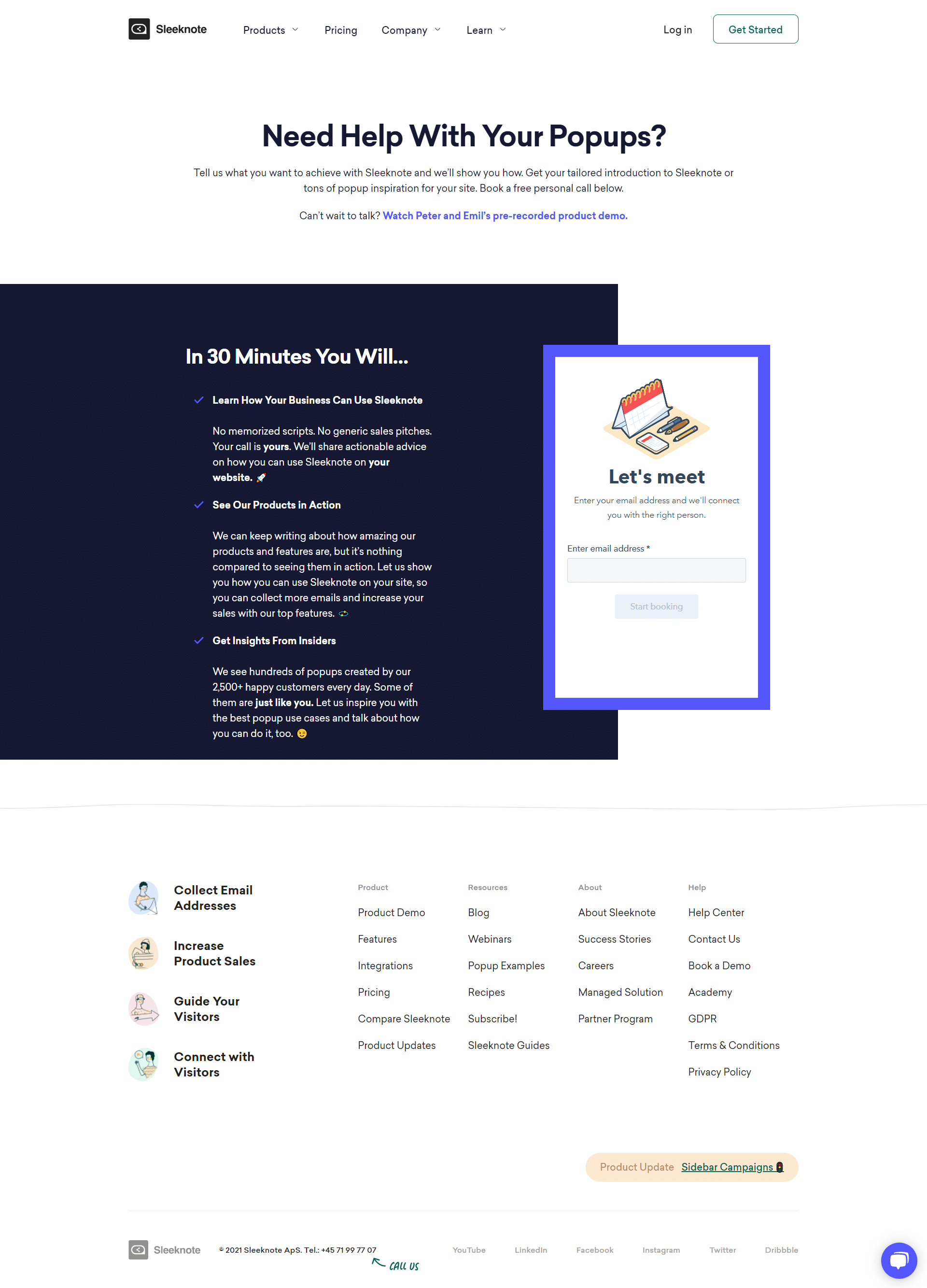 Sleeknote Landing Page