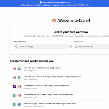 Zapier Dashboard & Free Trial