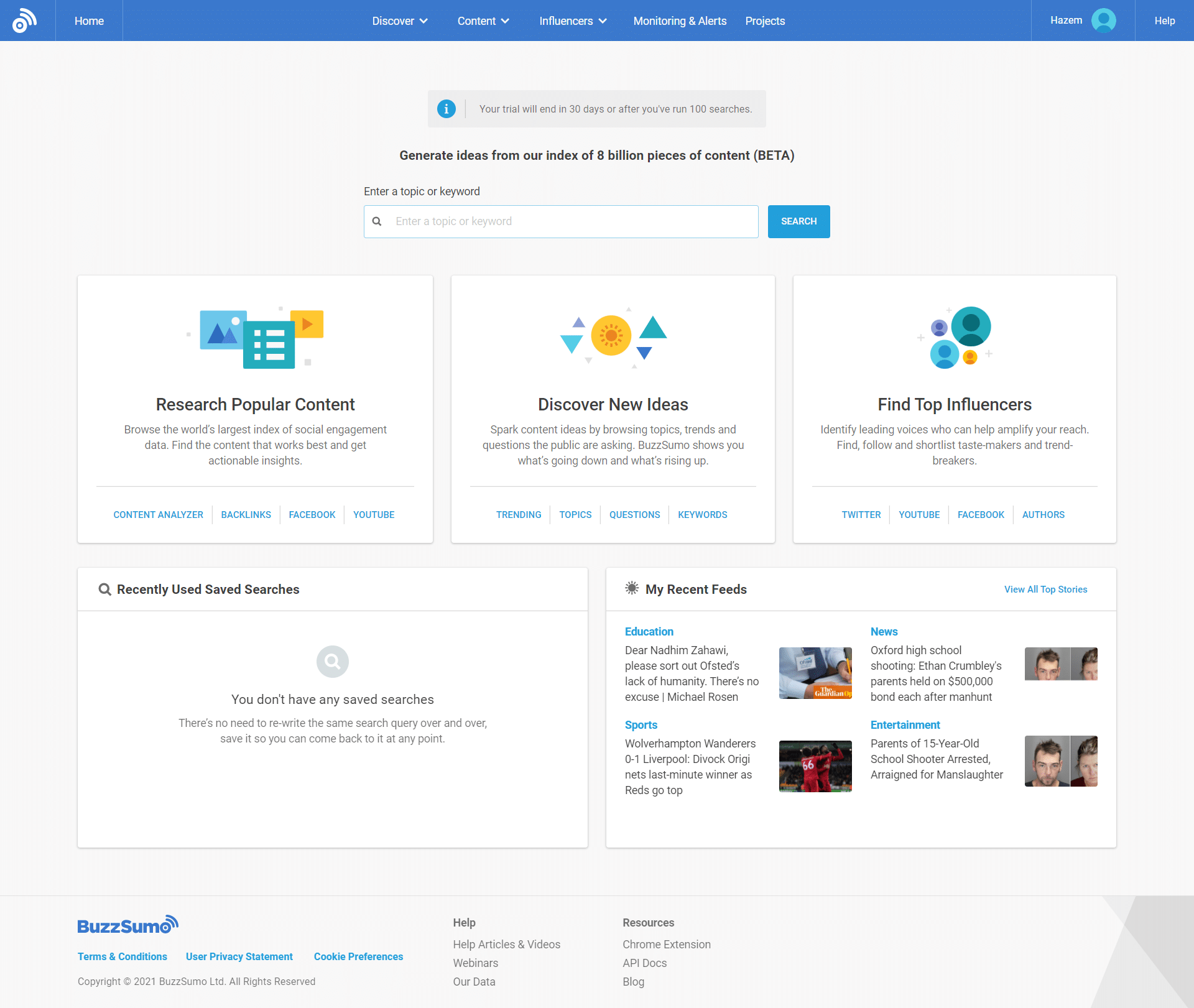 BuzzSumo Dashboard Trial