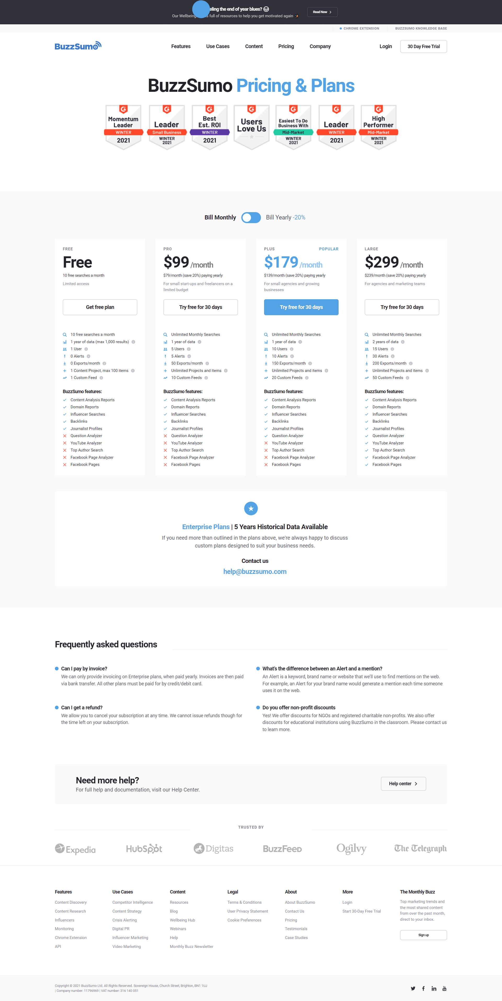 BuzzSumo Pricing Page