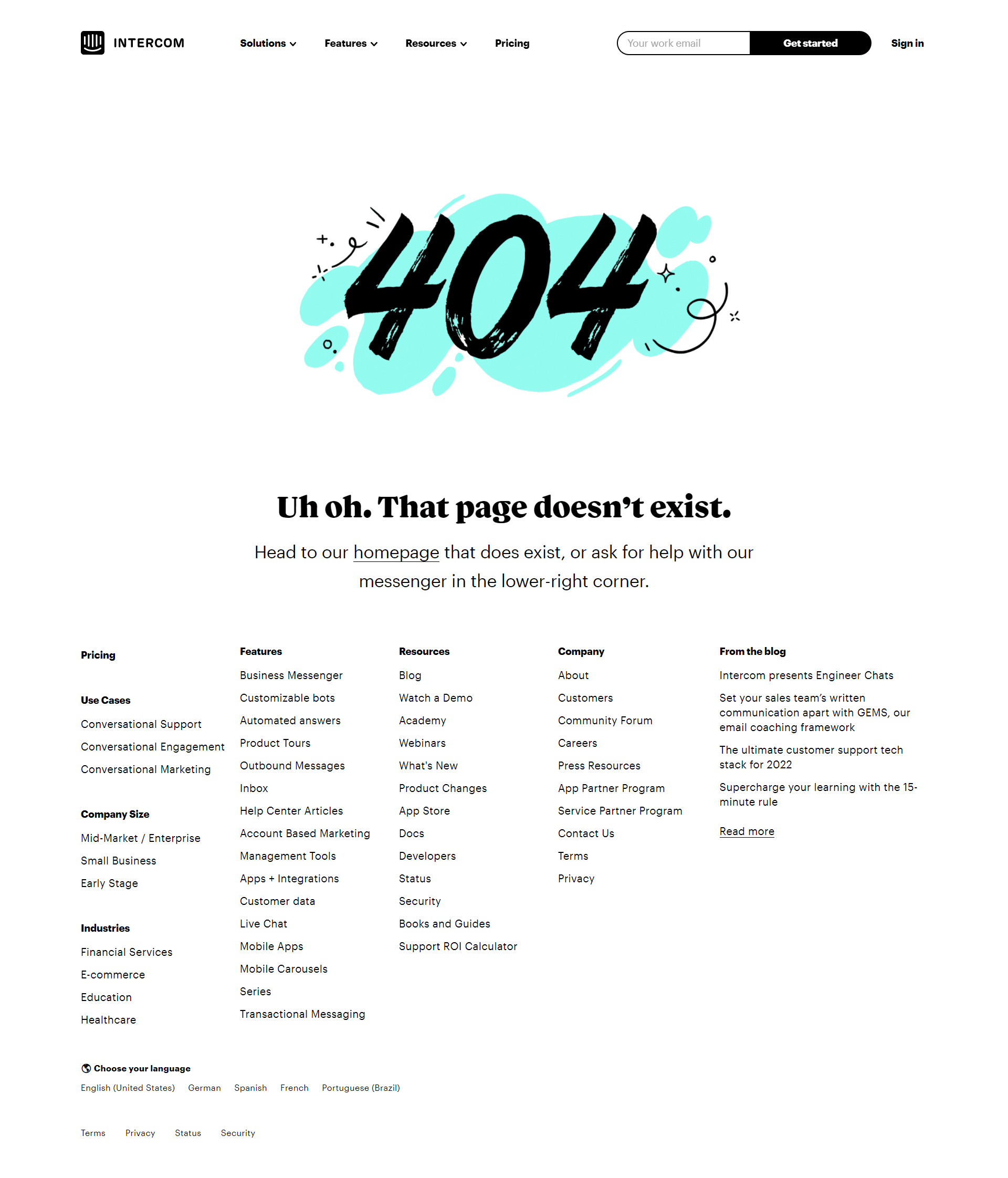 Intercom 404 Page Not Found