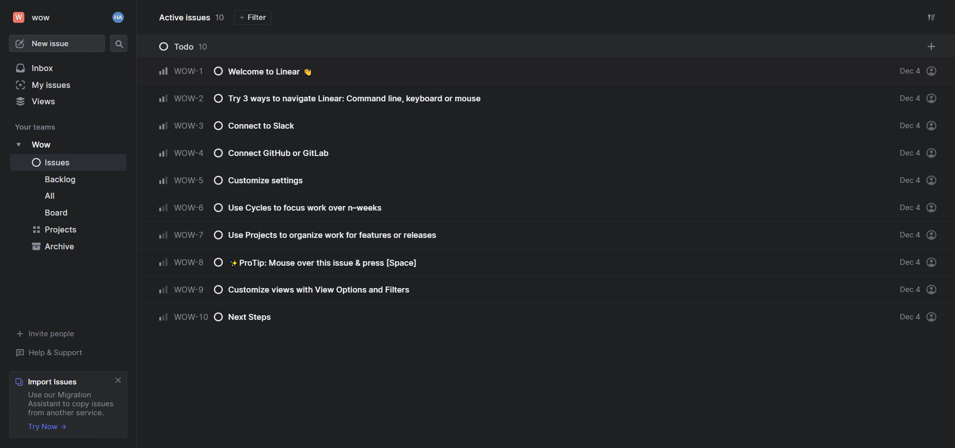 Linear Dashboard Trial