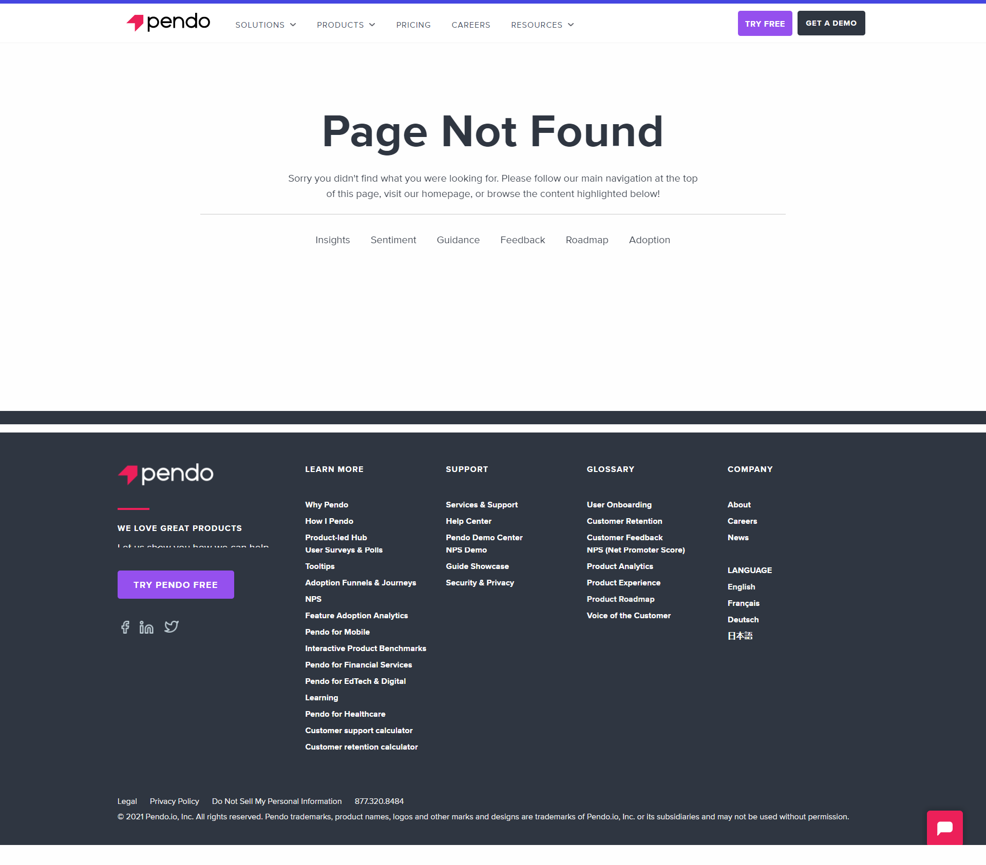 Pendo 404 Page Not Found