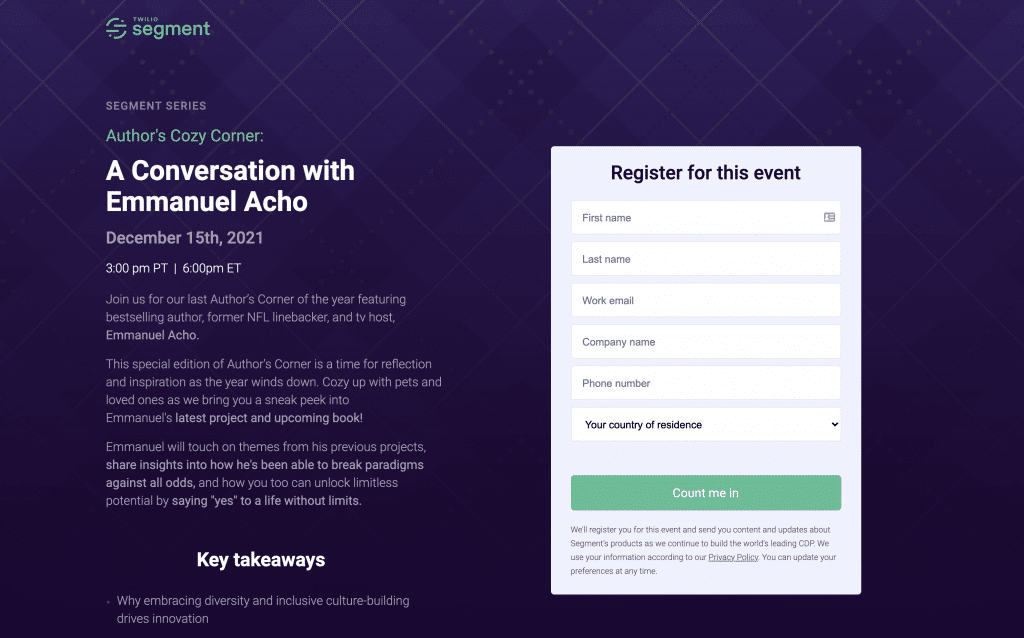 Segment Webinar Landing Page