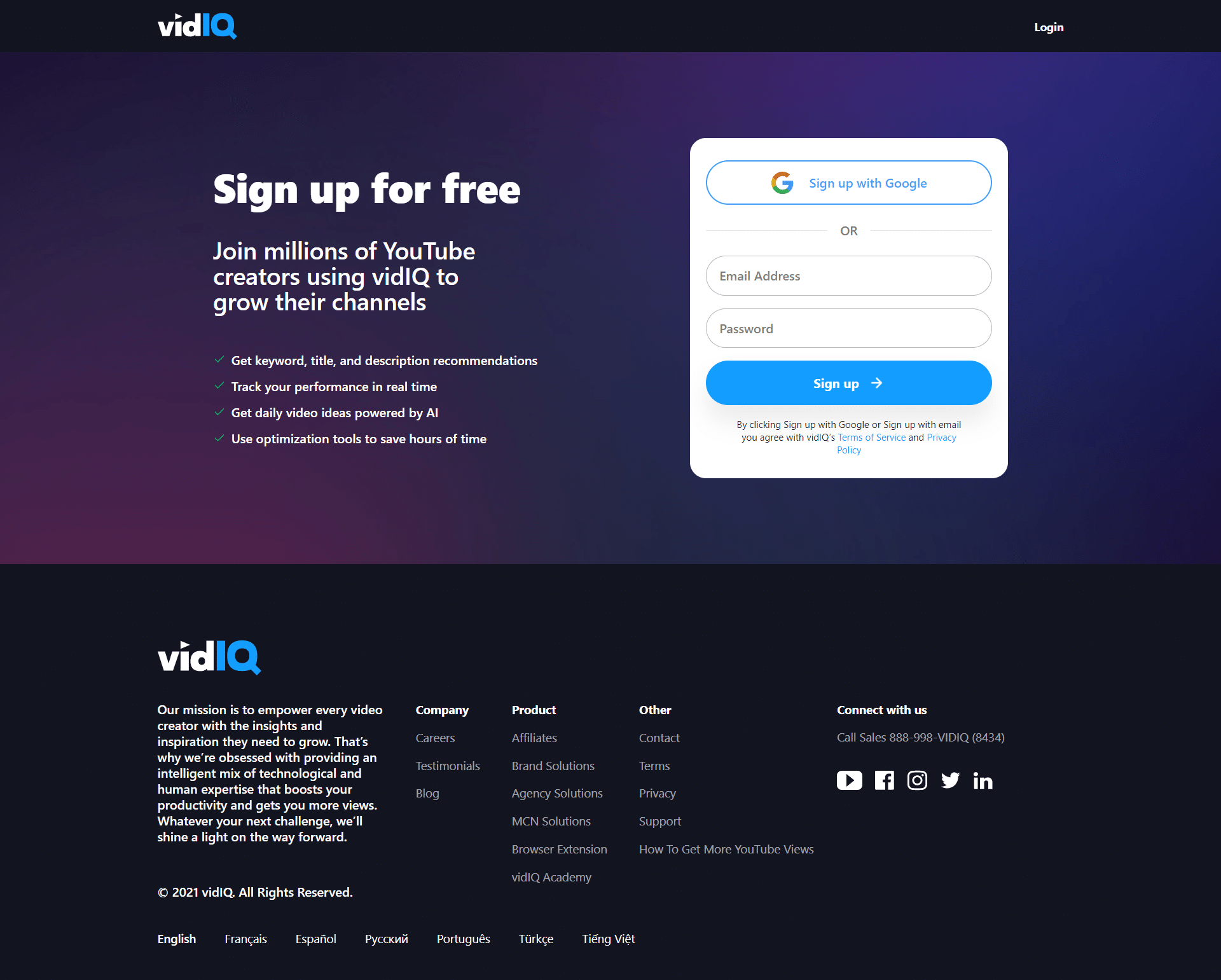 VidIQ Signup