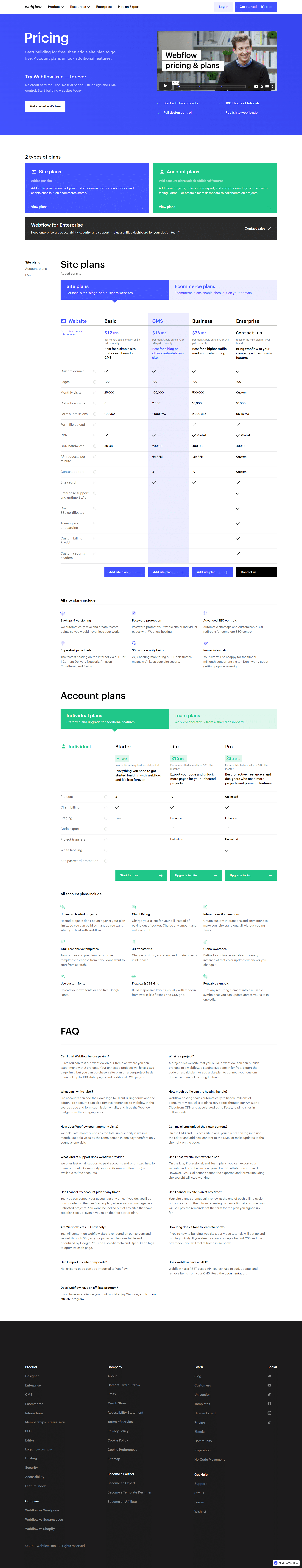 Webflow Pricing