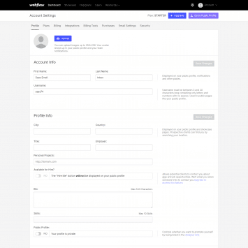 Webflow User Profile