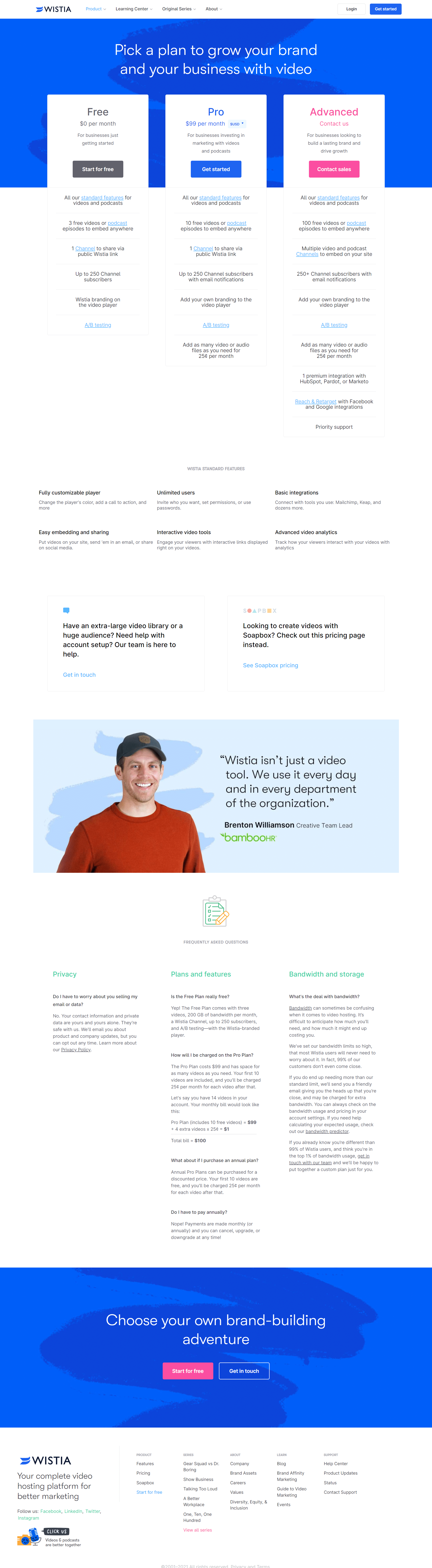 Wistia Pricing