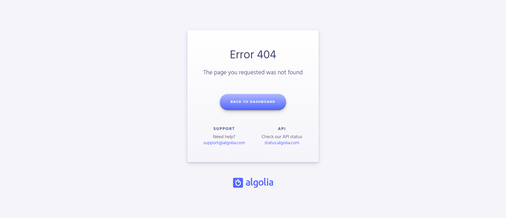 Algolia 404 Page Not Found