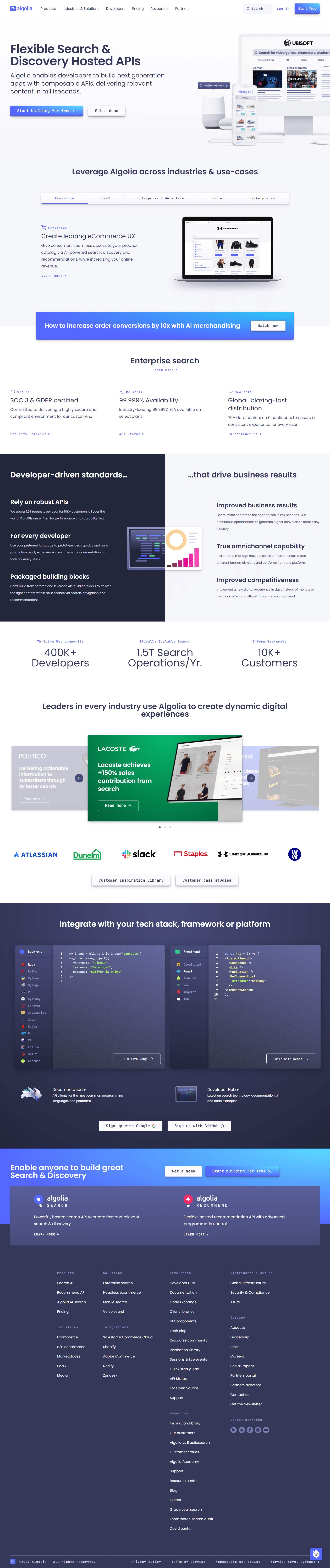 Algolia Homepage