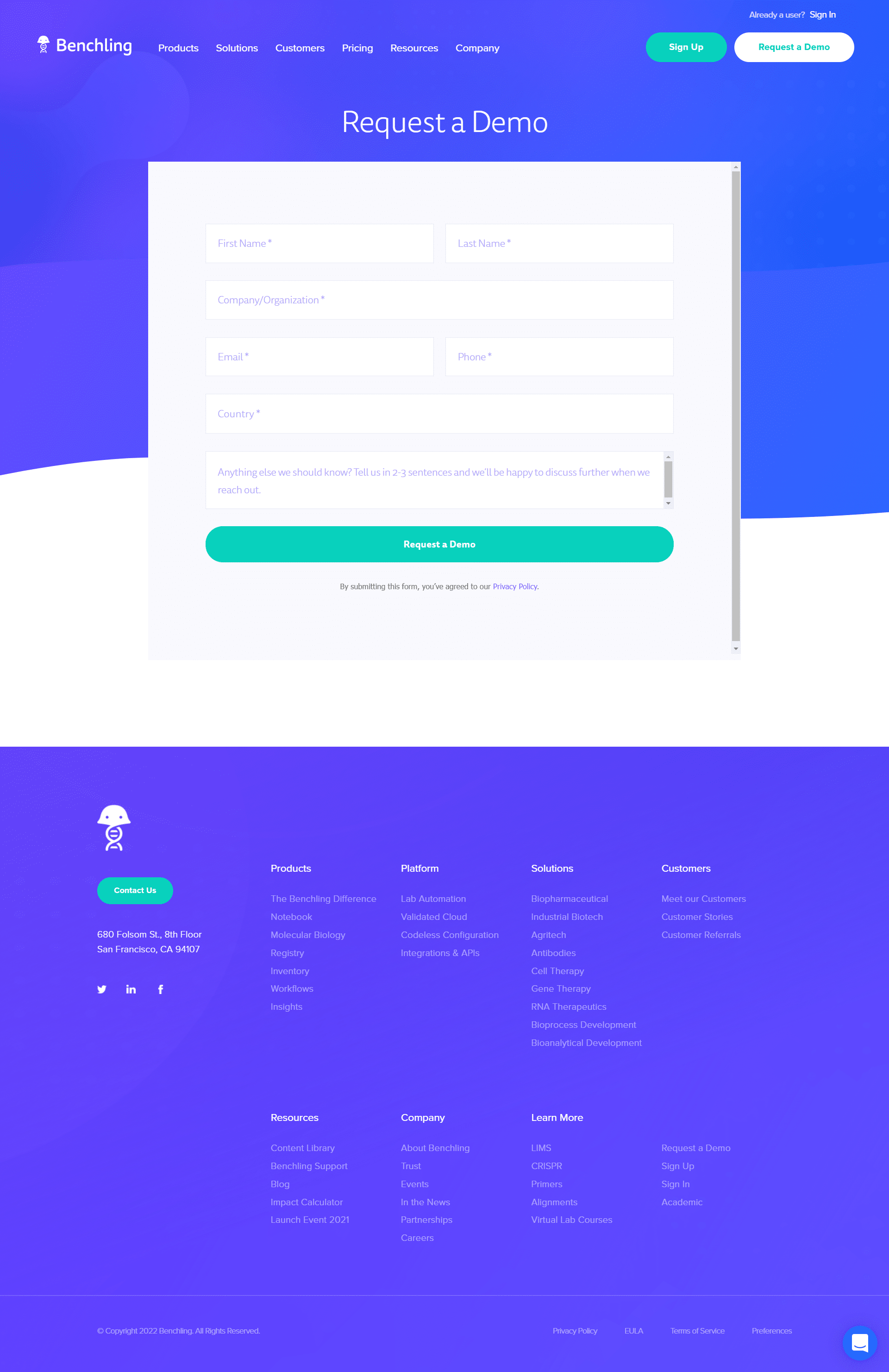 Benchling Landing Page