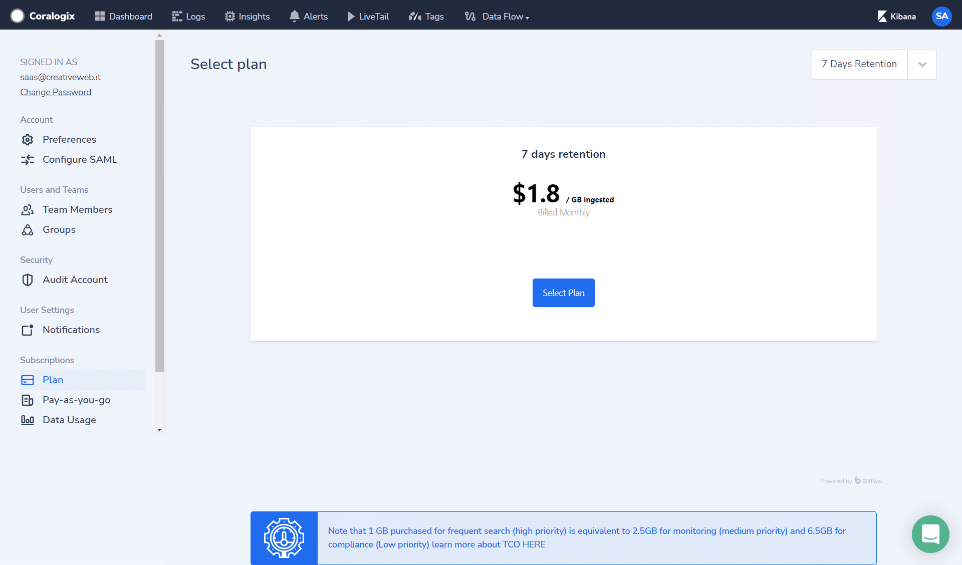 Coralogix Billing