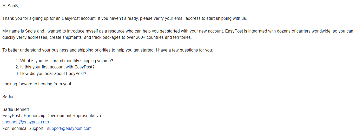 EasyPost Verification Email