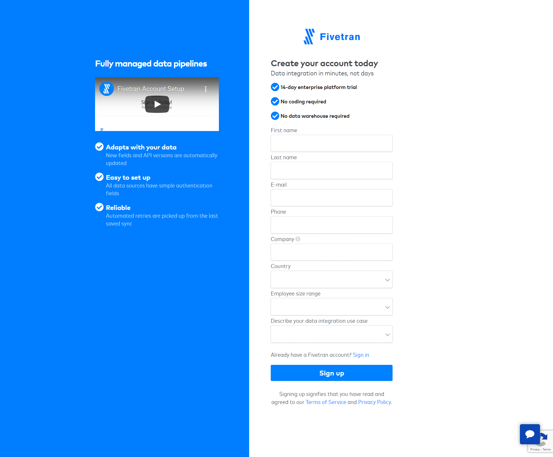 Fivetran Signup