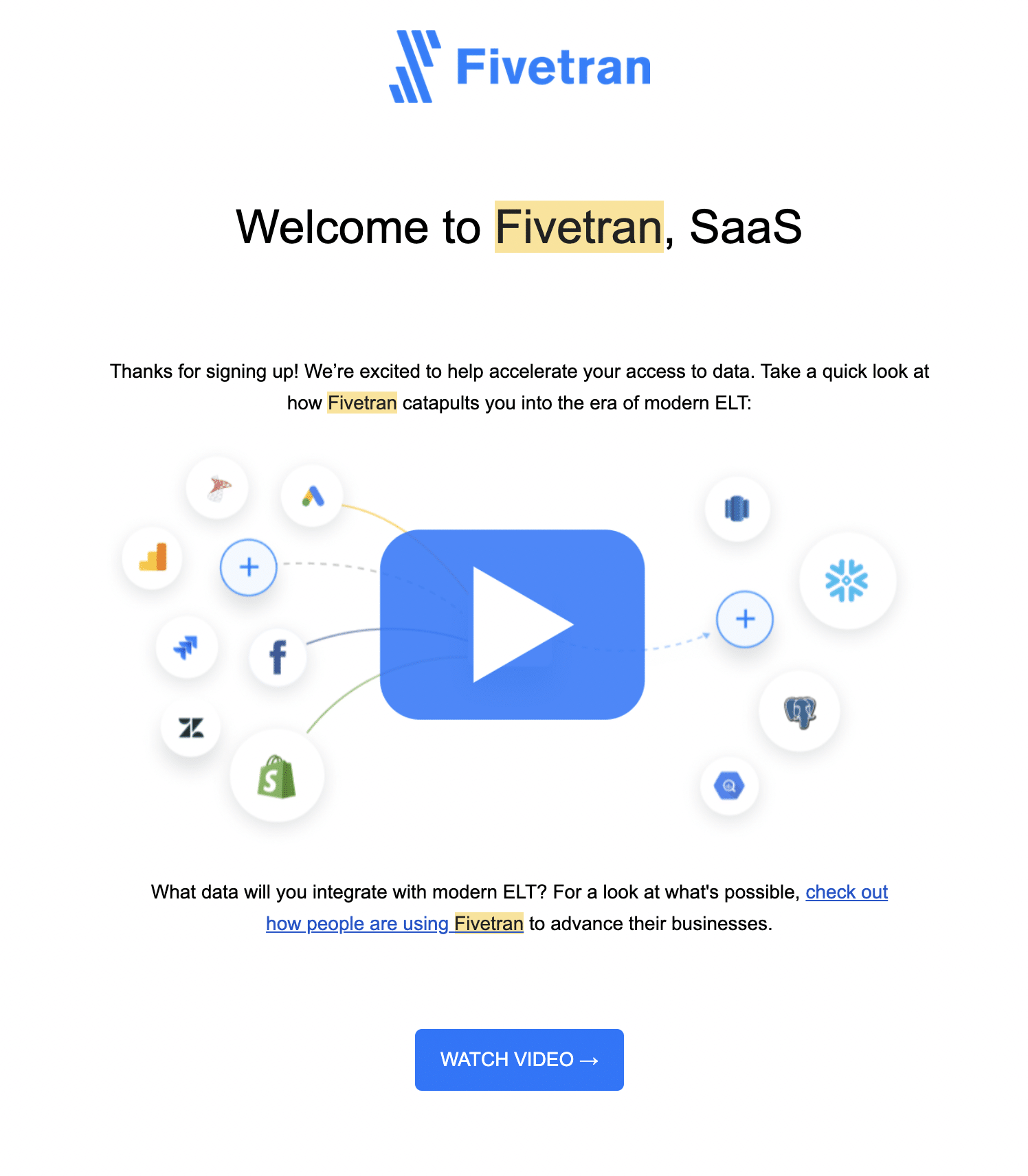 Fivetran Welcome Email