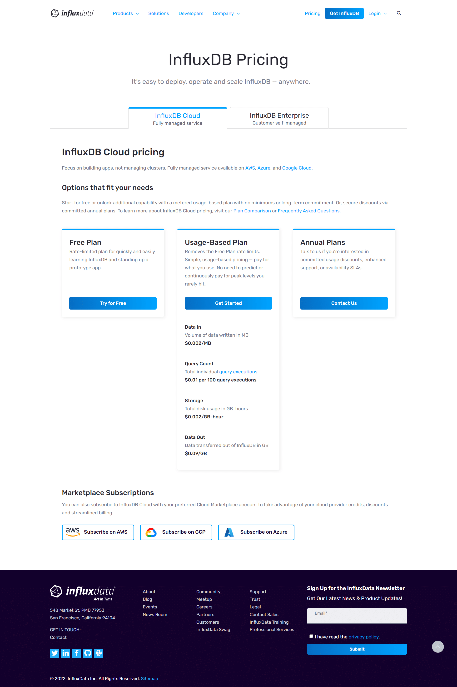 InfluxData Pricing