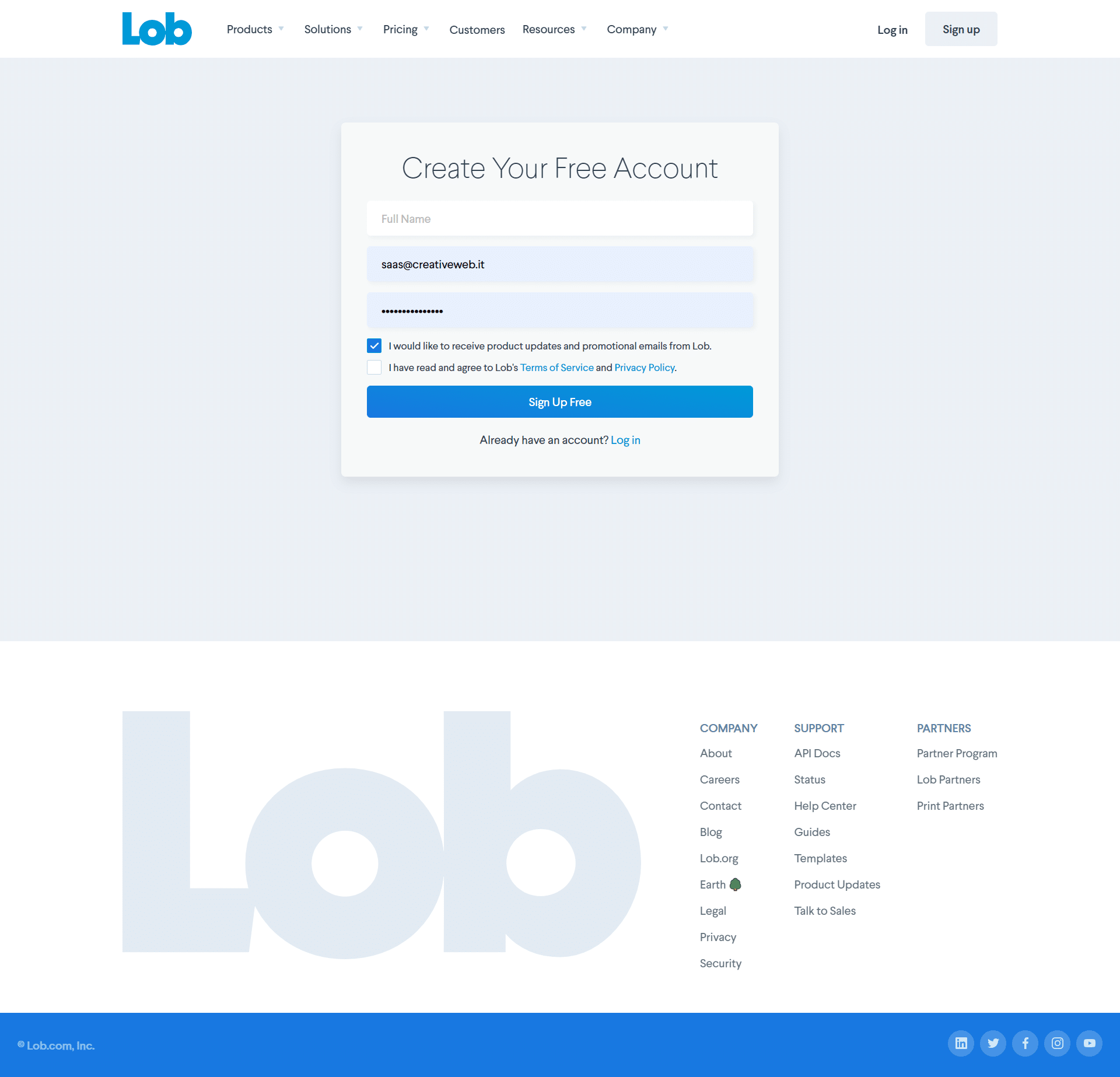 Lob Signup