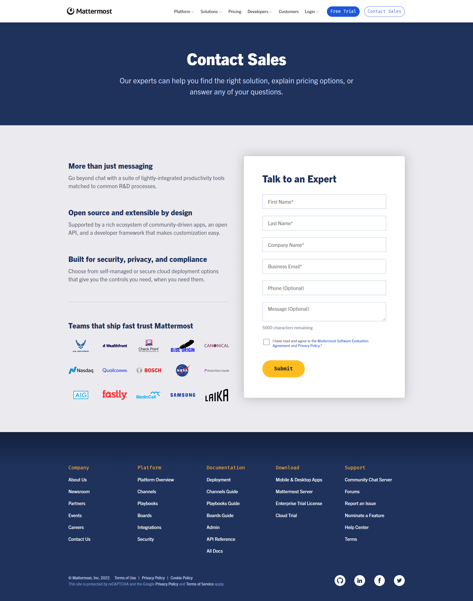 Mattermost Landing Page