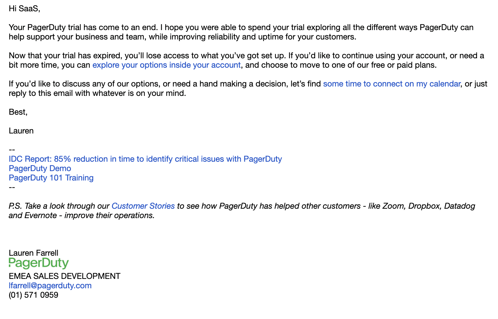 pagerduty trial expiration email