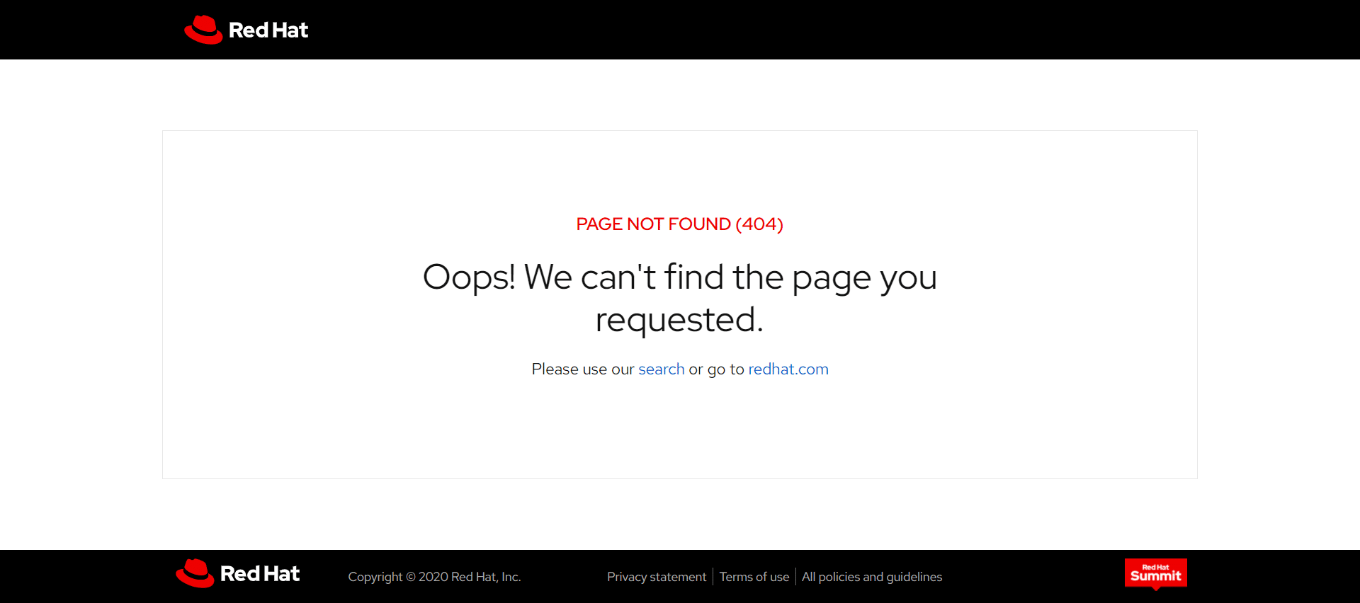 RedHat 404 Page Not Found