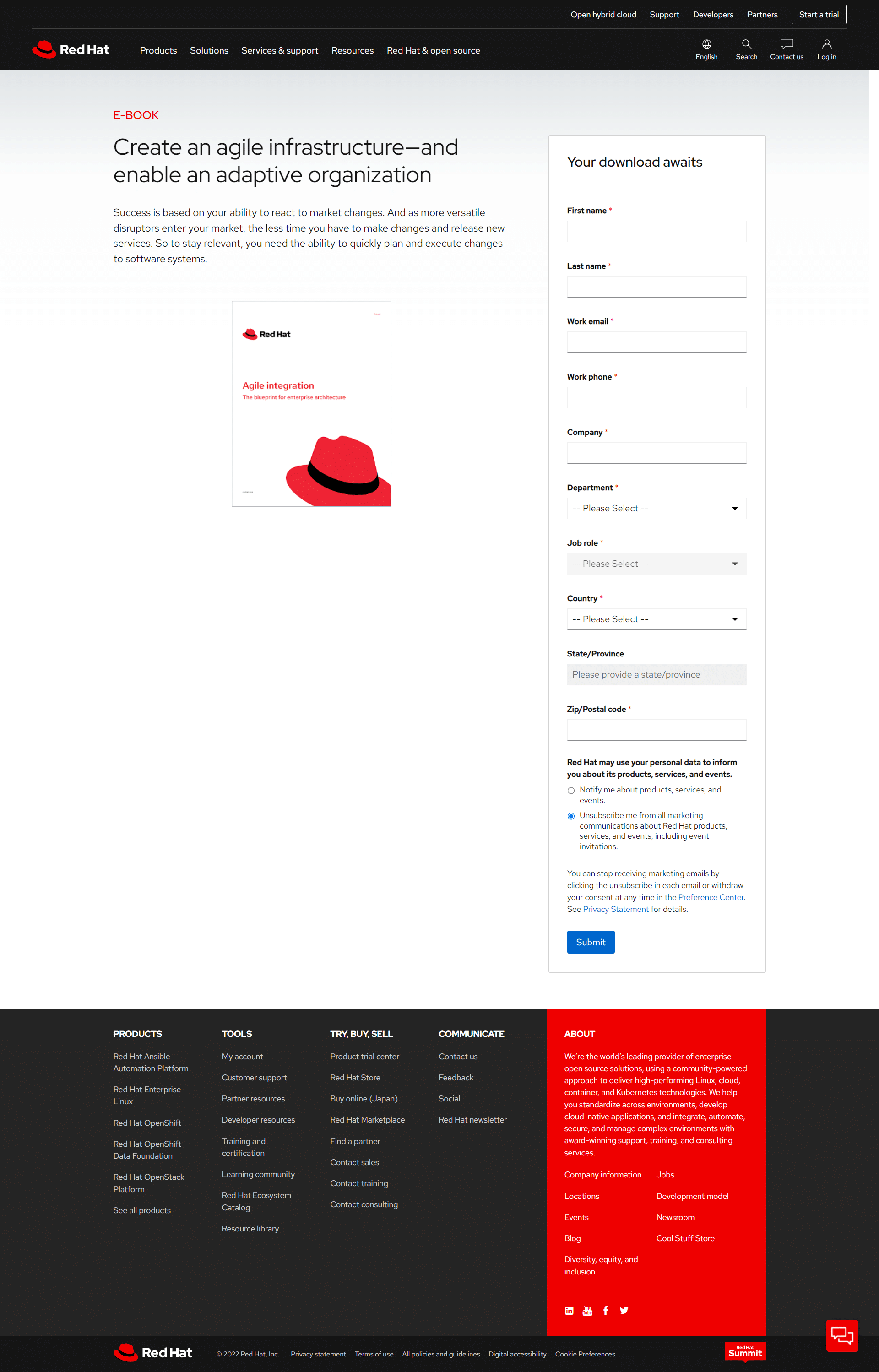 RedHat Landing Page