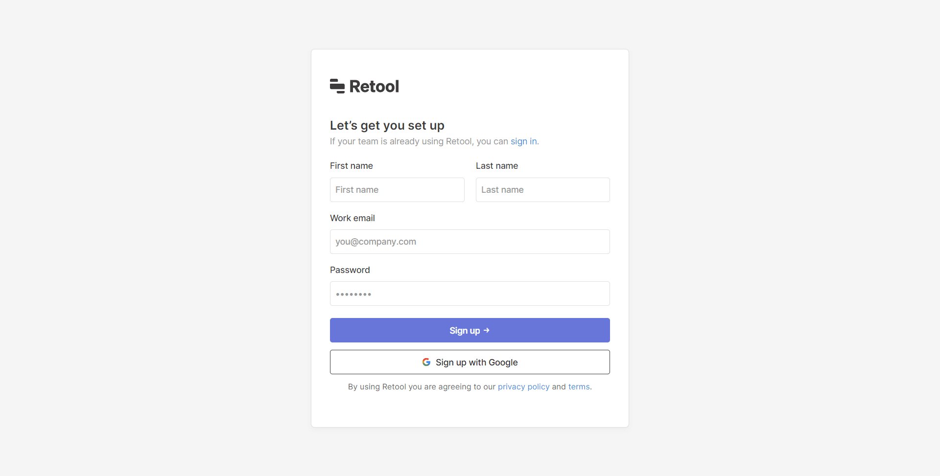 Retool Signup