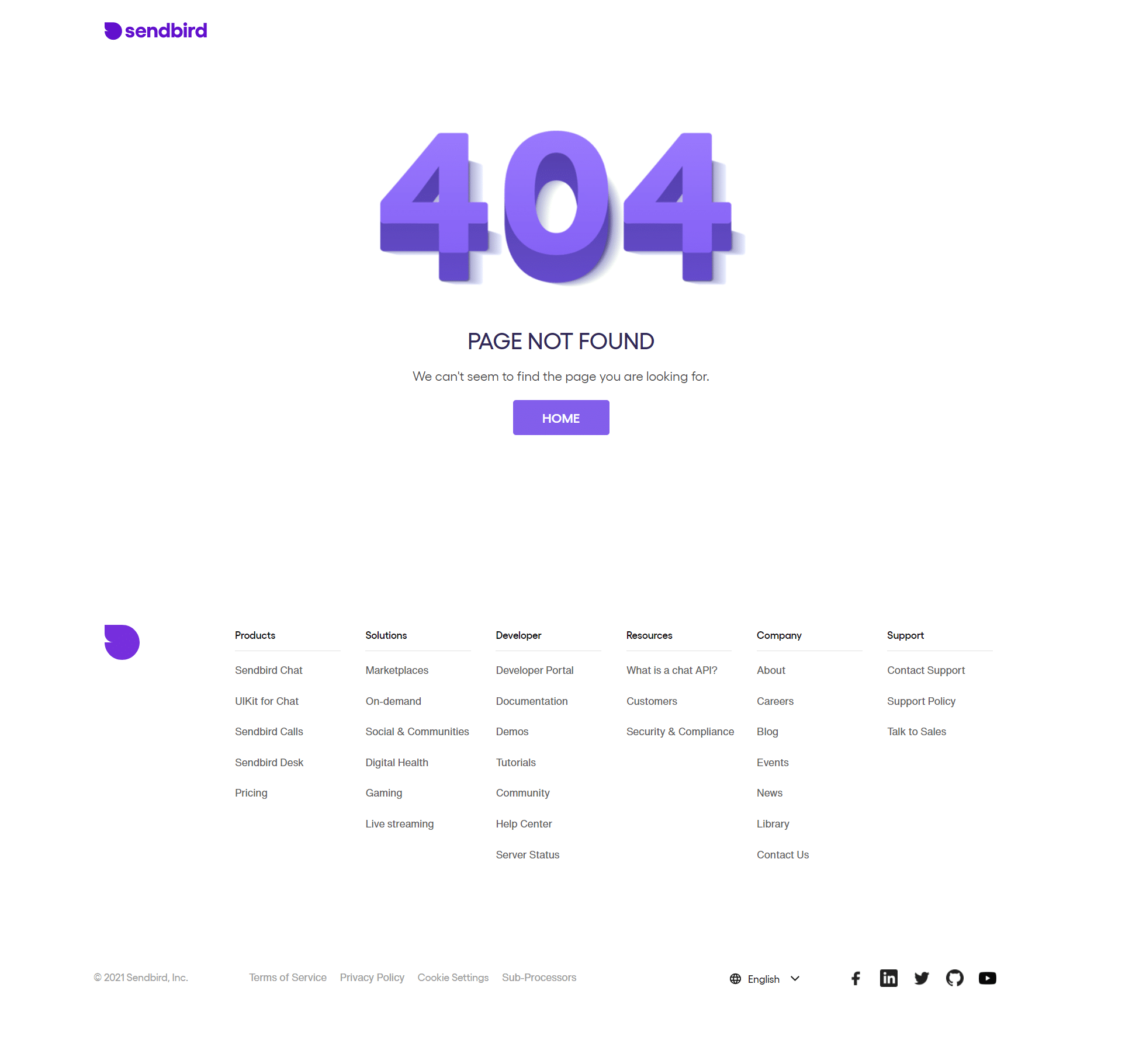 SendBird 404 Page Not Found