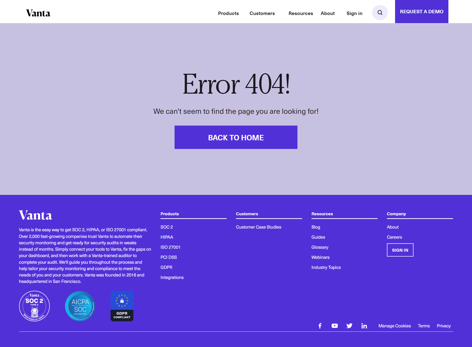 Vanta 404 Page Not Found