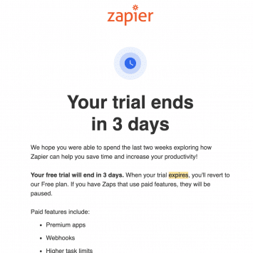 Zapier Trial Expiration Email