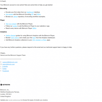 Bitmovin Welcome Email