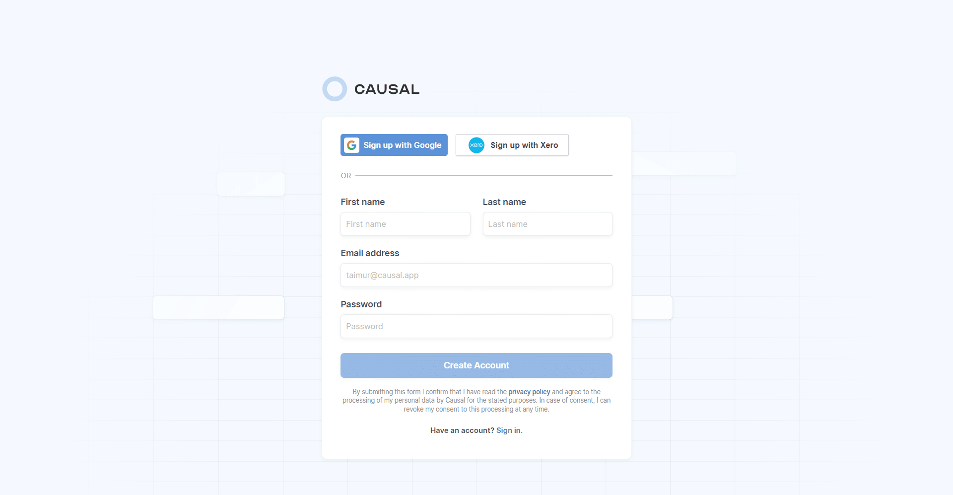 Causal Signup